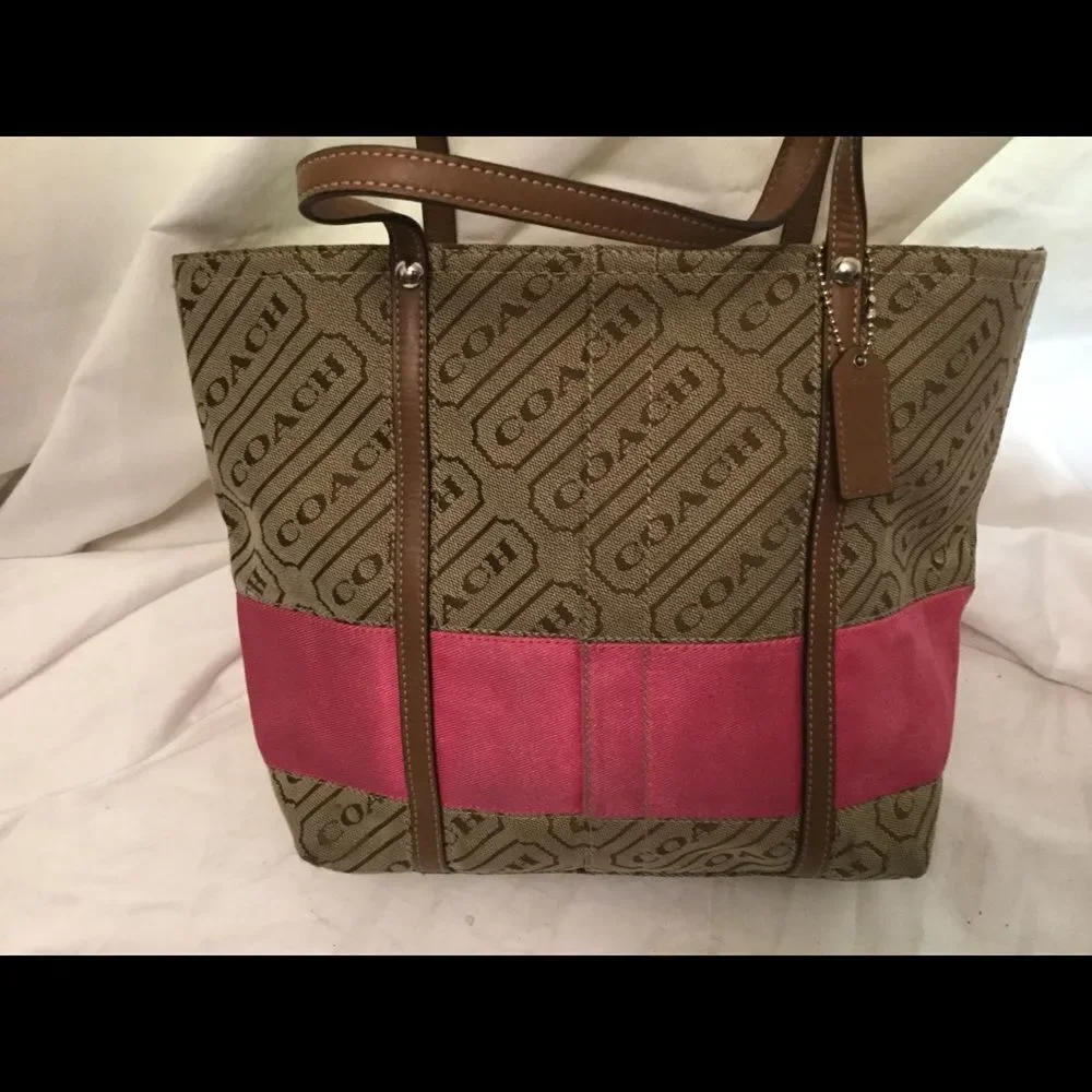Coach Signature Stripe Handbag Tote Bag F12252 - Picture 3 of 10